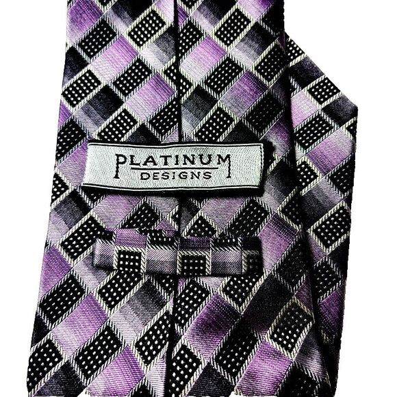 PLATINUM Designs Men's Necktie Silk Purple Black 100% Silk 65 Inch Long - Picture 2 of 3